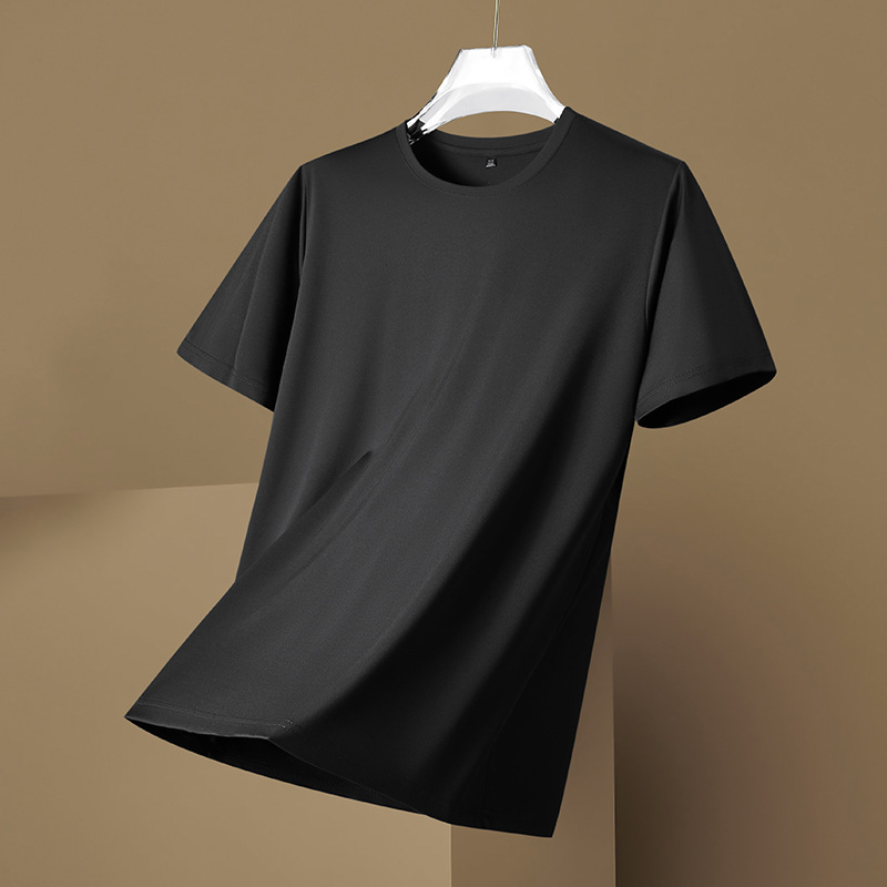 Men's Round Neck Solid Color Ice Silk Short-sleeved T-shirt